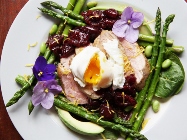 Spring Salad with Pork Tenderloin Rhubarb Sauce