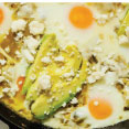 Green Enchilada Shakshuka with Chickpeas, Kale and Cotija